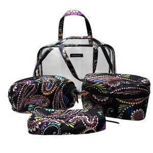 Vera Bradley 4 Piece Cosmetic Travel Case Bandana Paisley Makeup Organizer